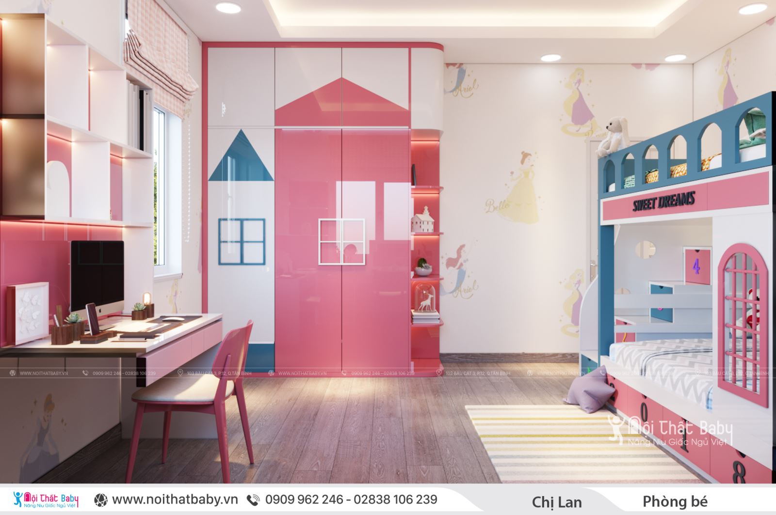 Thiết kế phòng ngủ cho bé gái đẹp và hiện đại